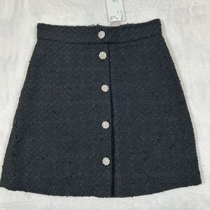 H&M Black Tweed Mini Skirt with Jewel Buttons Size 4 Boucle